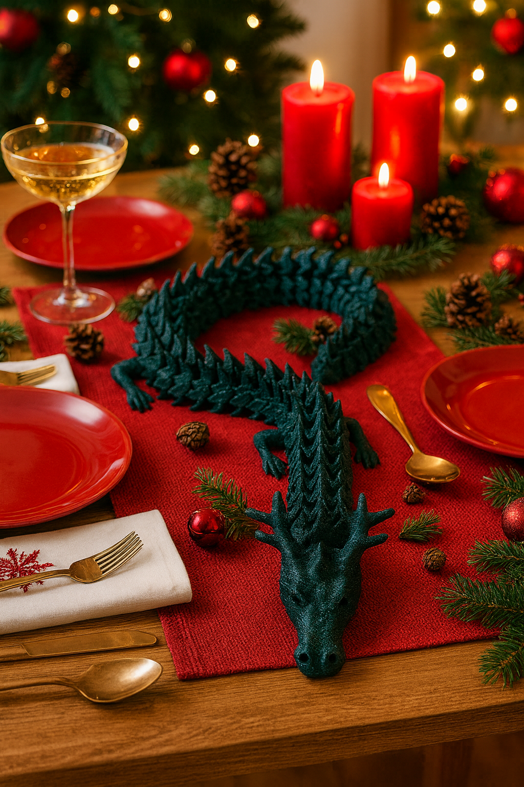 Flexibele Kerst Draak – 3D-geprint Fantasie Beeldje