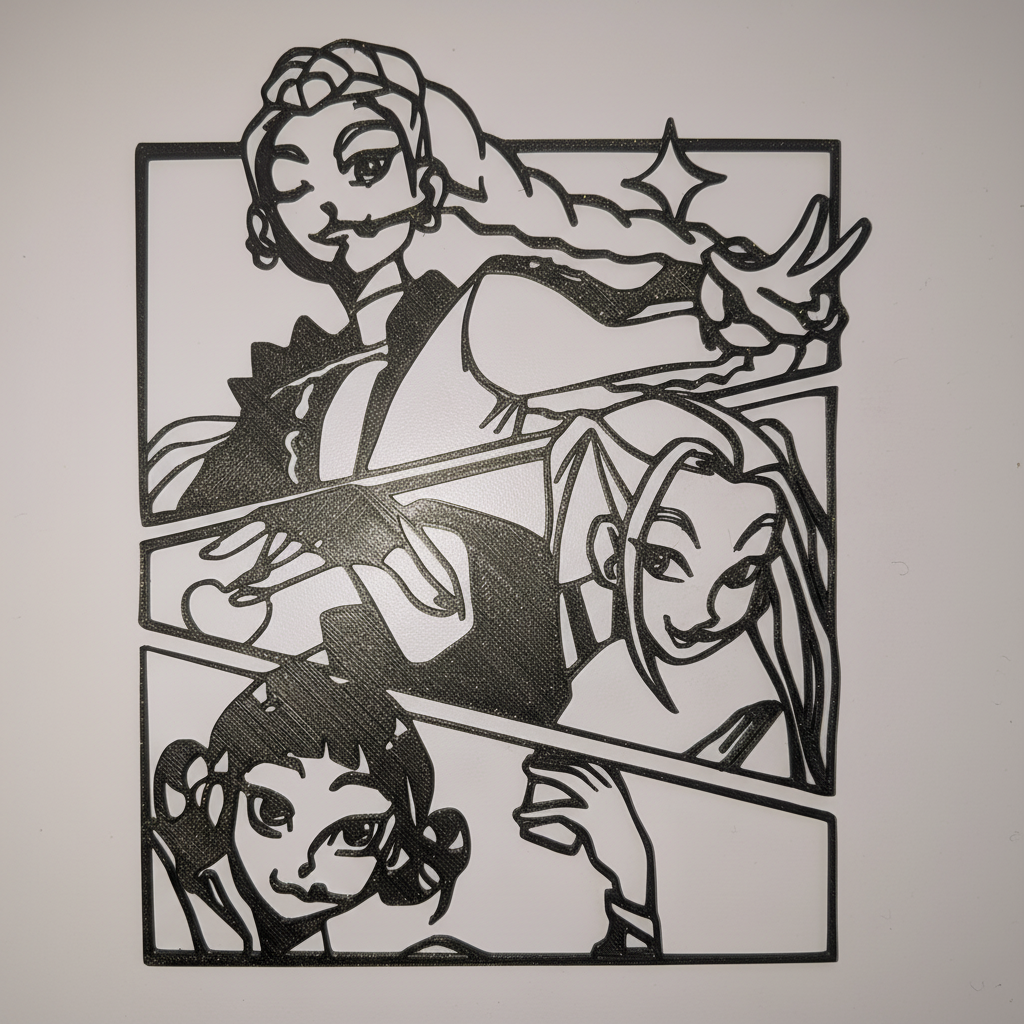 K-Pop Demon Hunter 3D-geprinte wandkunst – Unieke anime-geïnspireerde decoratie