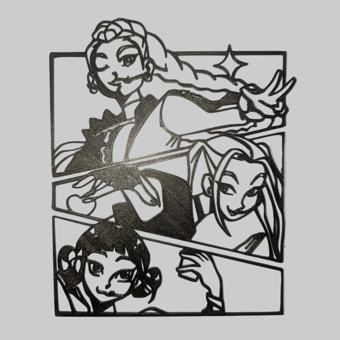 K-Pop Demon Hunter 3D-geprinte wandkunst – Unieke anime-geïnspireerde decoratie