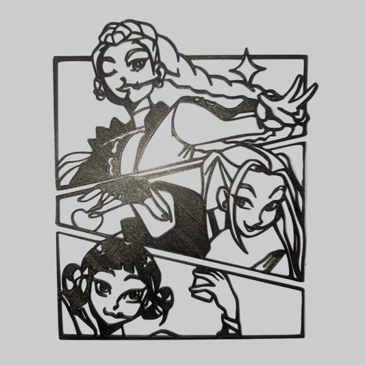 K-Pop Demon Hunter 3D-geprinte wandkunst – Unieke anime-geïnspireerde decoratie