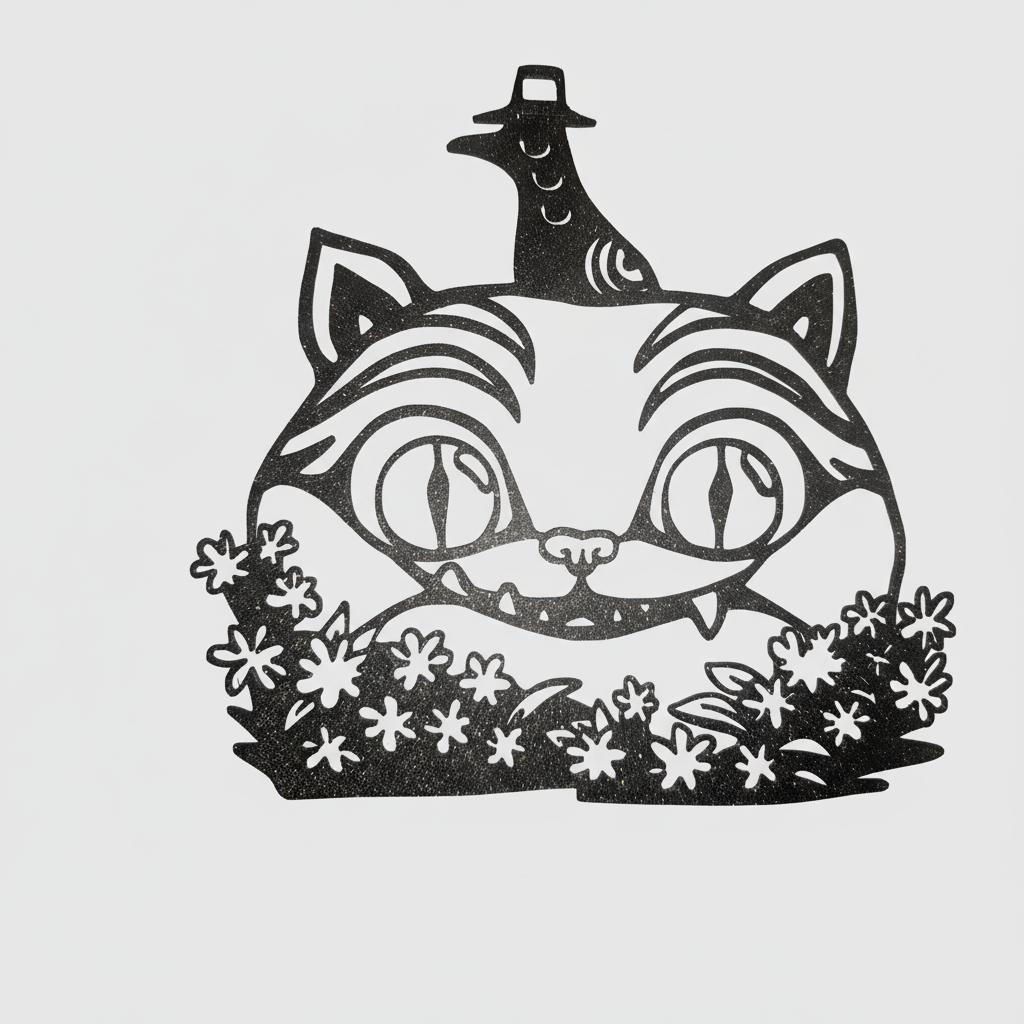 Demon Hunter Cat – 2D-lijnkunst wanddecoratie (3D-geprint)