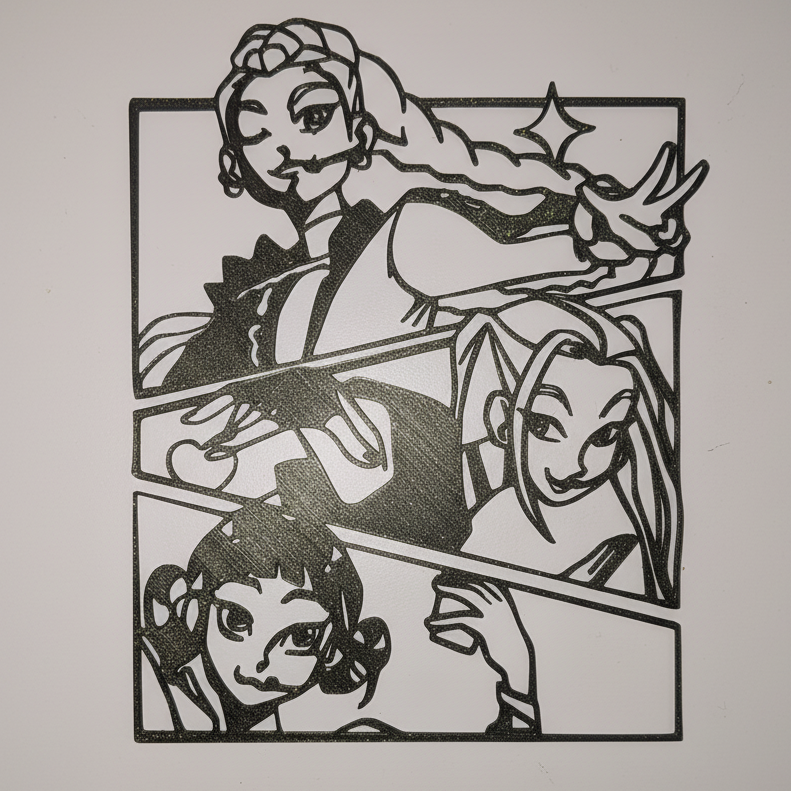 K-Pop Demon Hunter 3D-geprinte wandkunst – Unieke anime-geïnspireerde decoratie